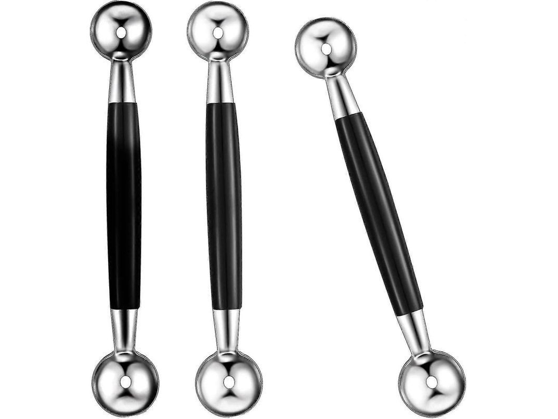 Colher De Bola Dupla De Inox Para Frutas E Sorvete, 4 Unidades, Preto, Scoop Duplo Para Melão E Sobremesas