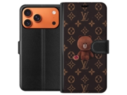Capa Carteira Compatível Com Apple Iphone 17 Pro Max Com Estampa De Urso Fofo E Monograma De Luxo.