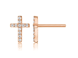 (ouro Rosa) Brincos De Moda Europeia E Americana, Brincos De Prata S925, Brincos Pequenos De Cruz Em Prata, Joias Elegantes