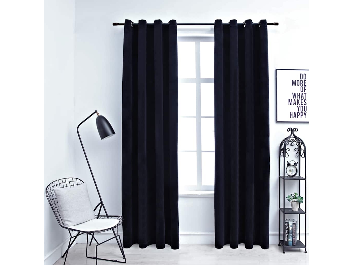 Vidaxl Cortinas Blackout Com Argolas 2 Pcs 140x245 Cm Veludo Preto