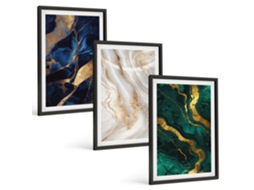Quadros Decorativos Para Parede Padrões Abstratos Em Azul E Verde Moldura Preta Imagens Para Um Quarto Infantil Espelharte (3 Piezas De 40x60 Cm)