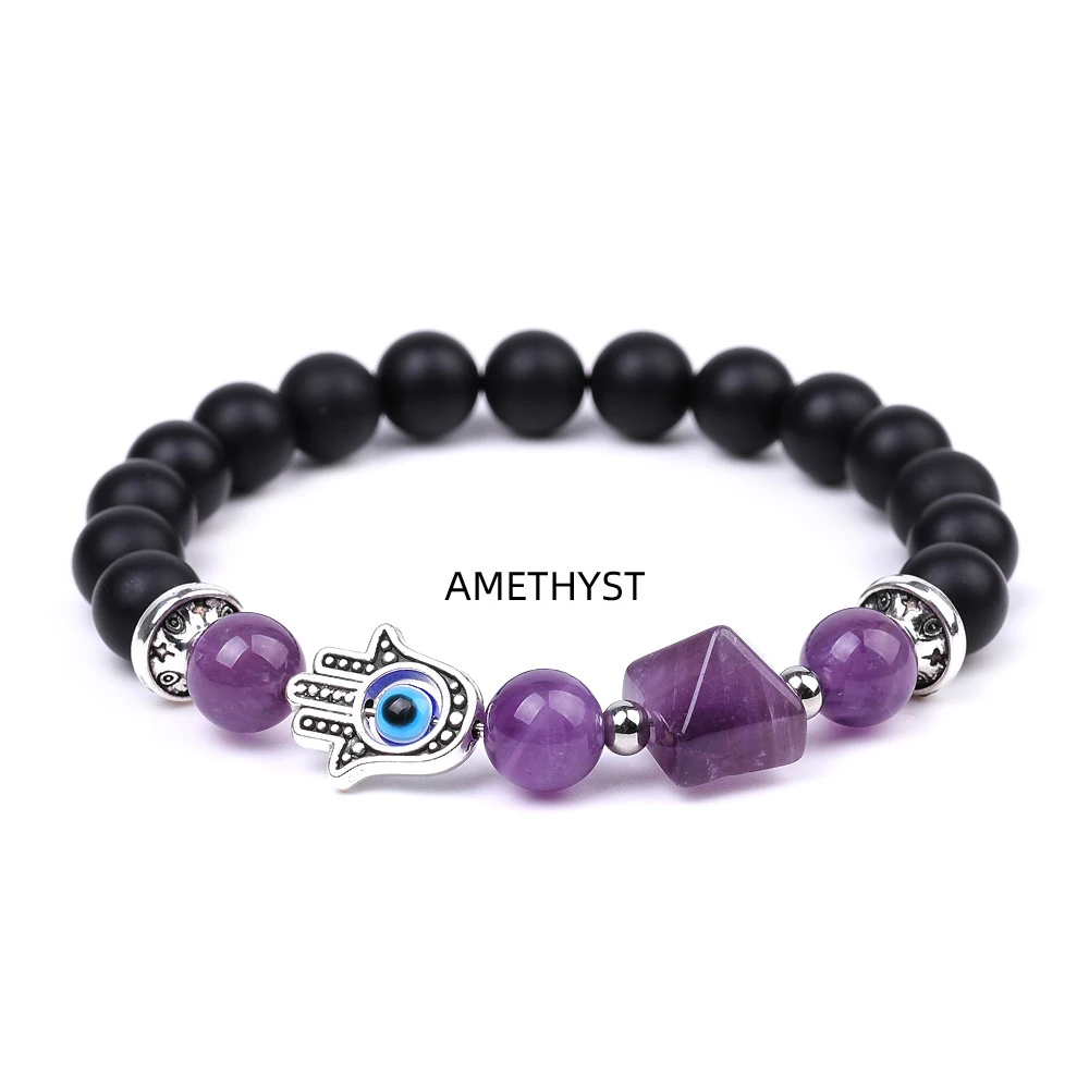 Pulseira De Pedra Natural (ametista) Com Pingente De Palma De Buda Para Cura E Ioga.
