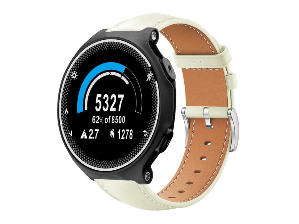 Bracelete Para Garmin Forerunner 220 / 735 / 735xt / 230 / 235 - Couro Preto - Cabeça Chata - Textura De Tubarão (20mm) Branco Cremoso