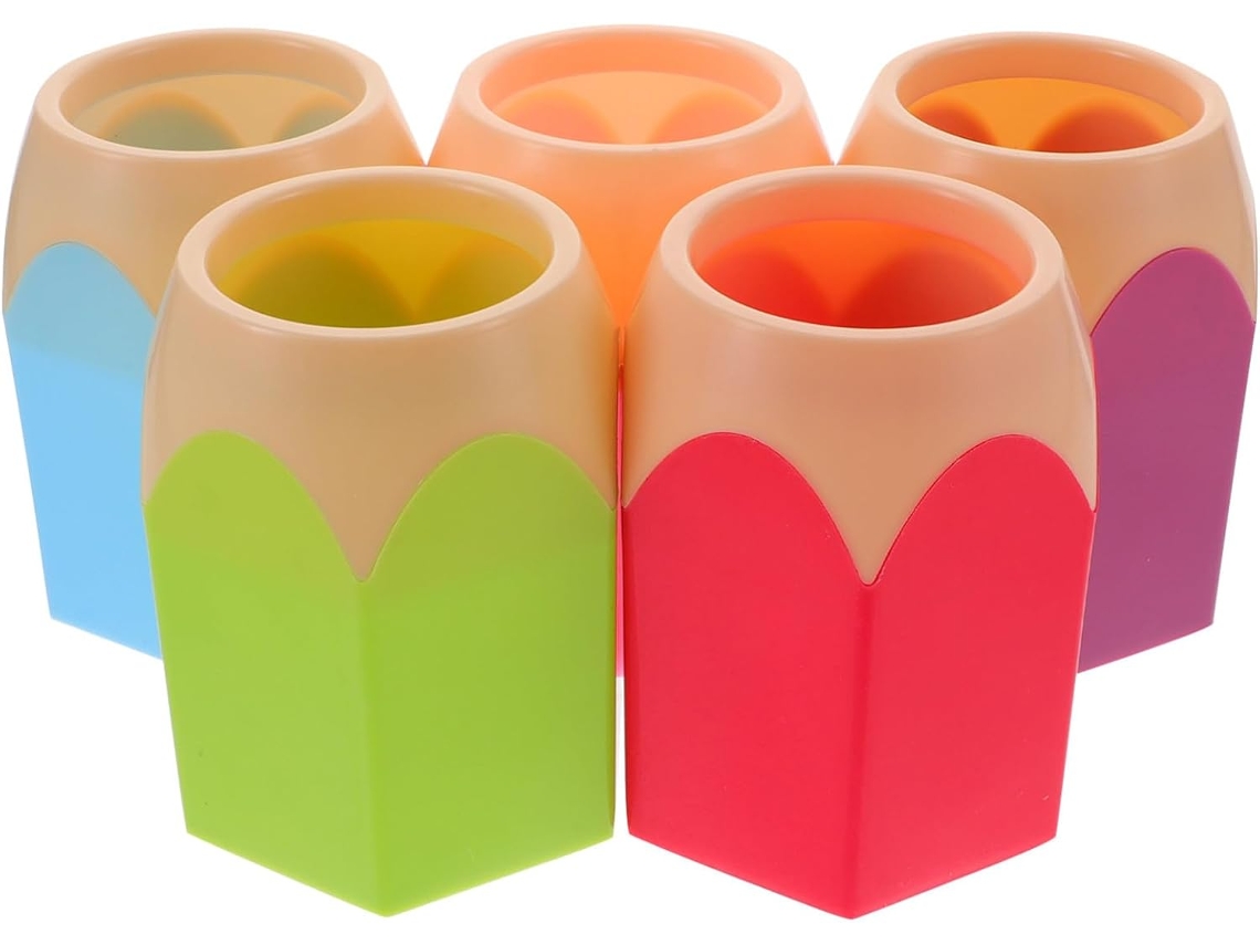 Conjunto de 5 porta-lápis de mesa genéricos em ABS para decoração de sala de aula, práticos e duráveis, com grande capacidade.