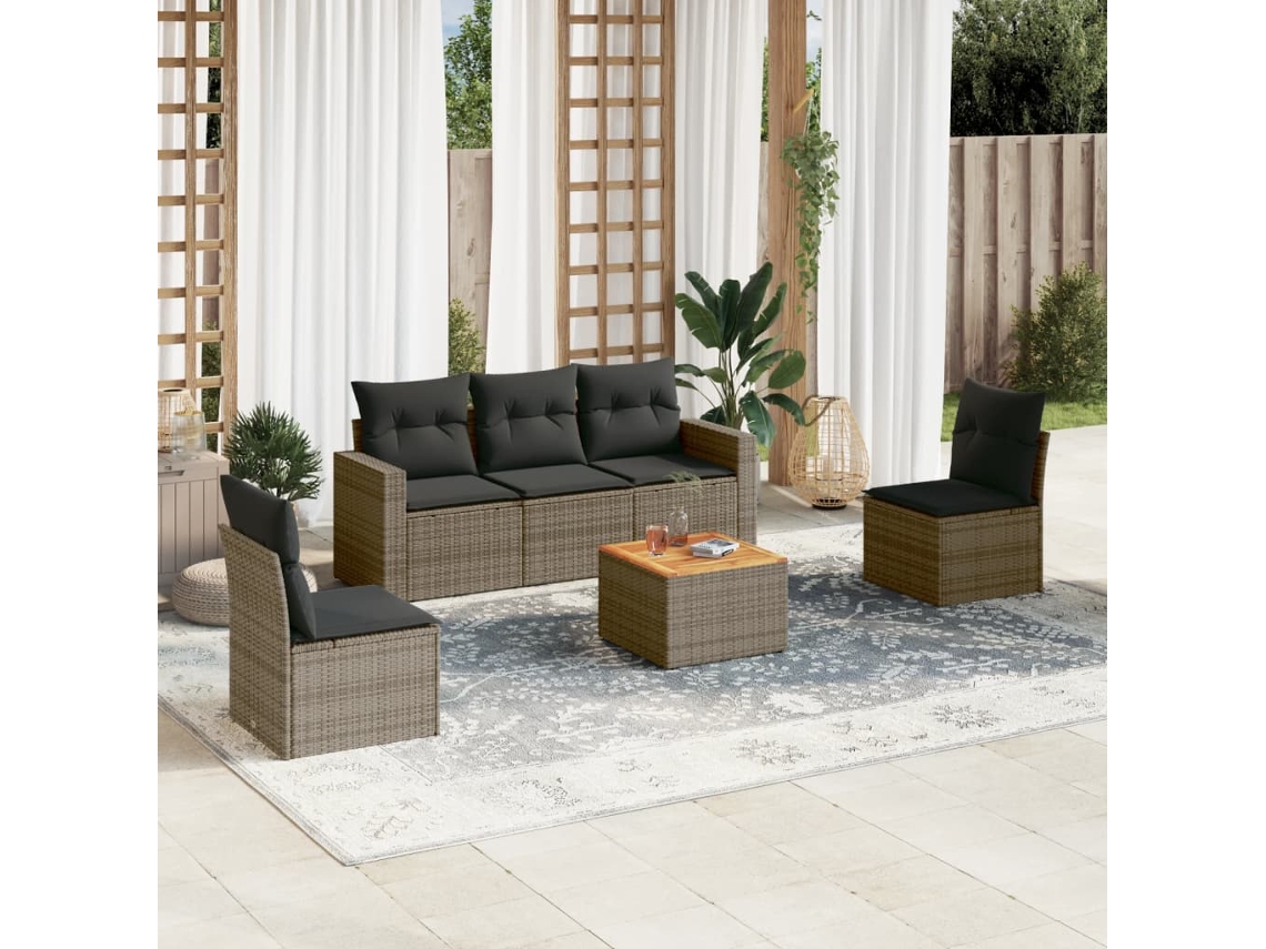 Vidaxl 6 Pcs Conjunto Sofás De Jardim Com Almofadões Vime Cinzento