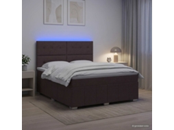 Vidaxl Cama Box Com Led E Colchão Marrom Escuro 160 X 200 Cm Tecido
