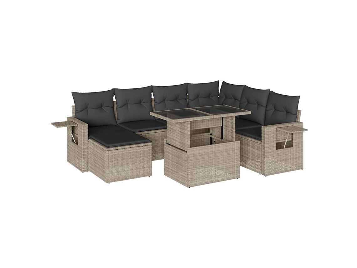 Conjunto de 8 Sofás Jardim com Almofadões Vime Pe Cinzento Claro MAISON EXCLUSIVE (8 pcs)