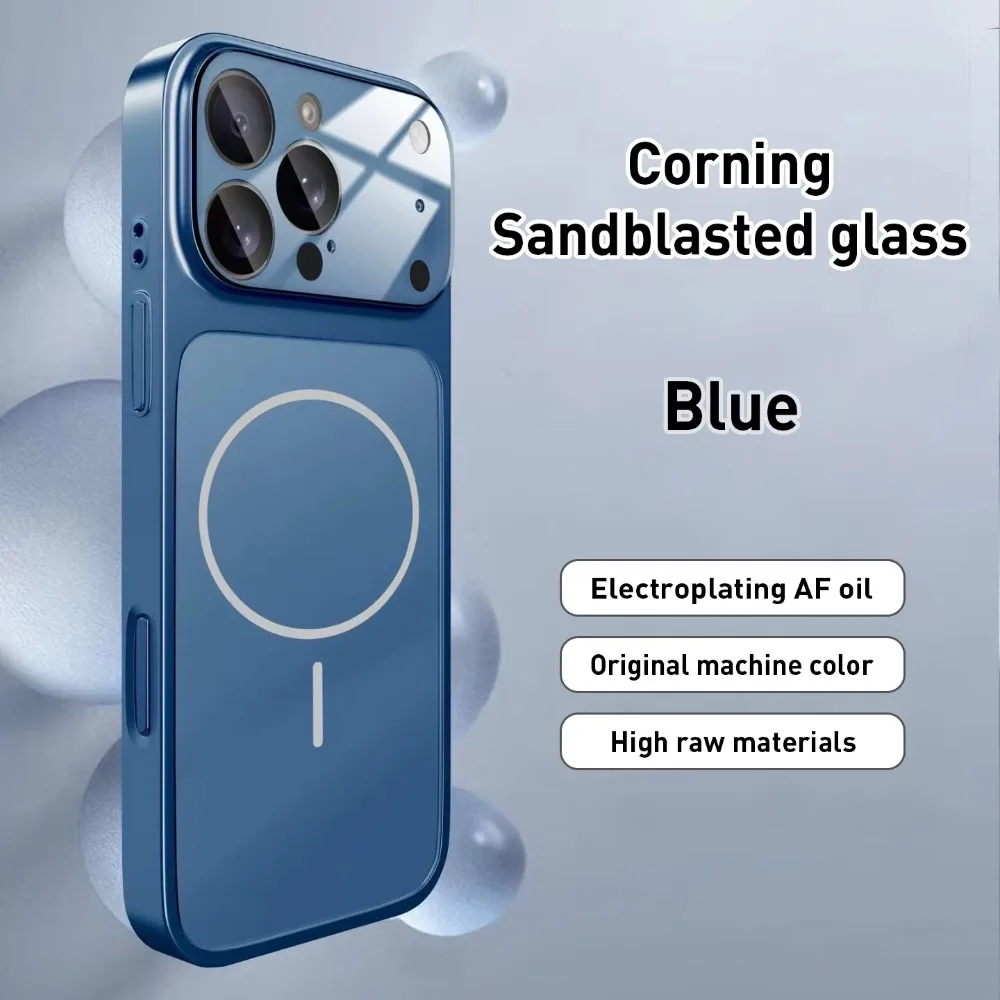 Capa De Vidro Nano Fosco Para Iphone (iphone 15, Azul), Compatível Com Carregamento Sem Fio Magsafe.