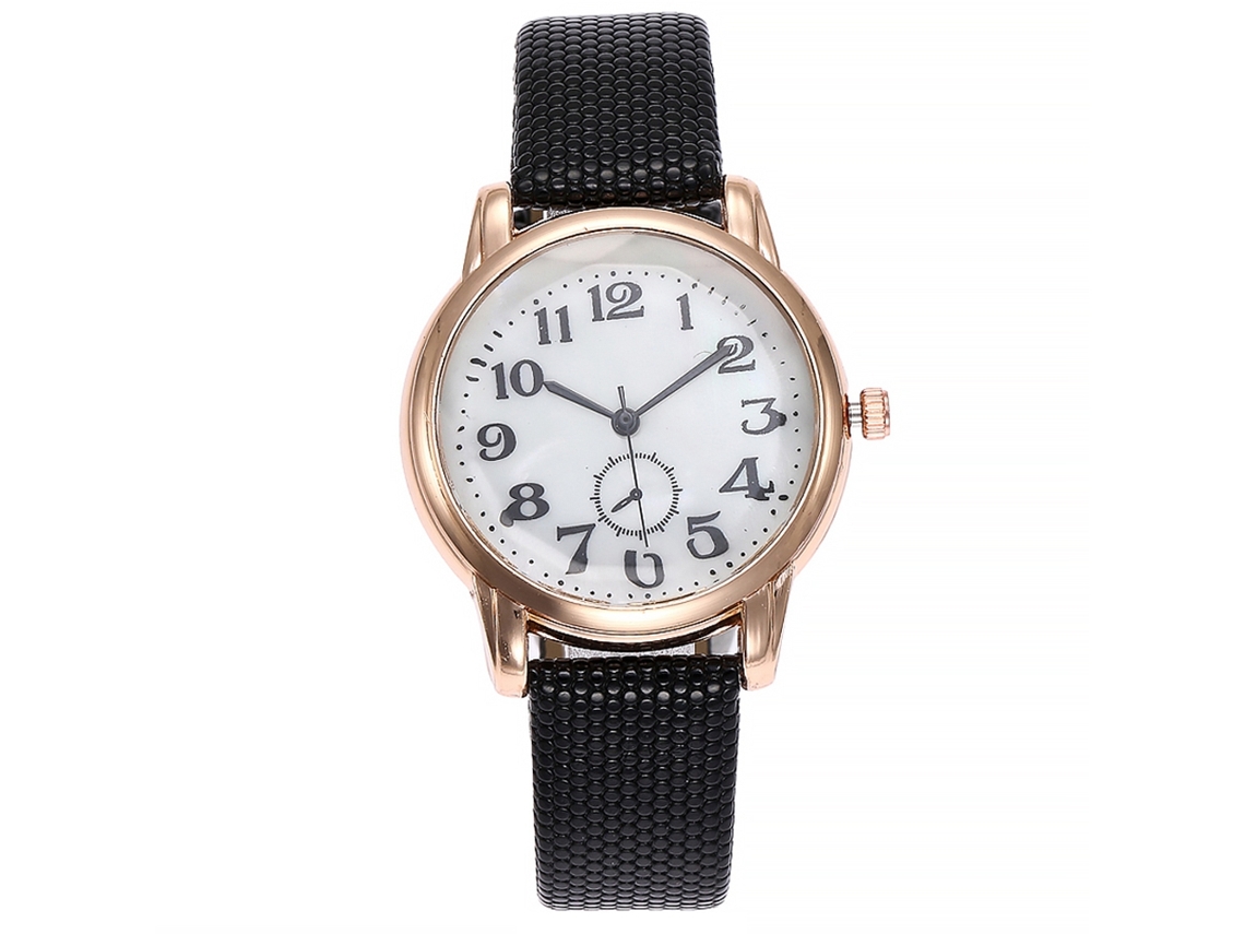 Relógio Feminino Vansvar Pulseira Pu Slim Números Árabes Quartzo Preto