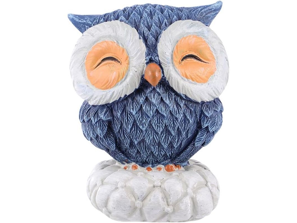 Estátua De Mini Hibou Escultura Animal Resina Decoración Hogar Jardín Oficina Azul 8.5x6.5x6.5cm