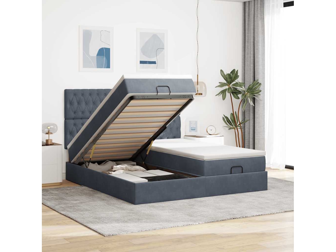 Moldura De Cama Otomana Vidaxl Com Colchão Cinza Escuro Veludo