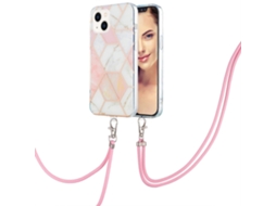 Capa Imd Tpu Resistente A Impactos Com Padrão De Mármore E Revestimento Eletroplástico Para Iphone 15 Plus, Com Cordão Para Pescoço.