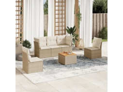 Vidaxl 6 Pcs Conjunto De Sofás P/ Jardim Com Almofadões Vime Pe Bege