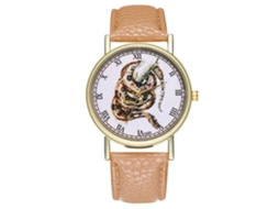 Relógio de Pulso Casual Unissex Quartz com Pulseira de Couro Pu Bege