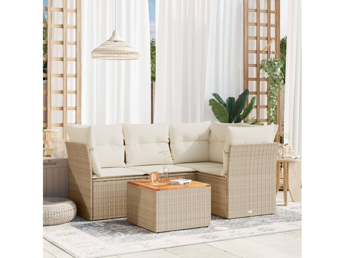 Conjunto de Sofás de Jardim HARLANV1 com Almofadões Vime Pe Bege