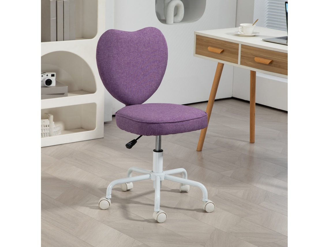 Cadeira Escrivaninha Coração, 5 Rodízios, Altura Ajustável, Tecido, 40x50x79-89cm, Roxo