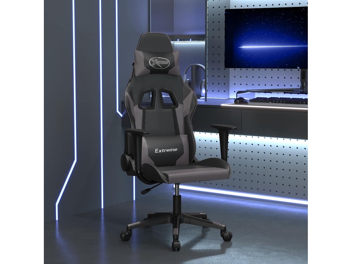 Vidaxl Cadeira Gaming Massagens Couro Artificial Preto E Cinzento