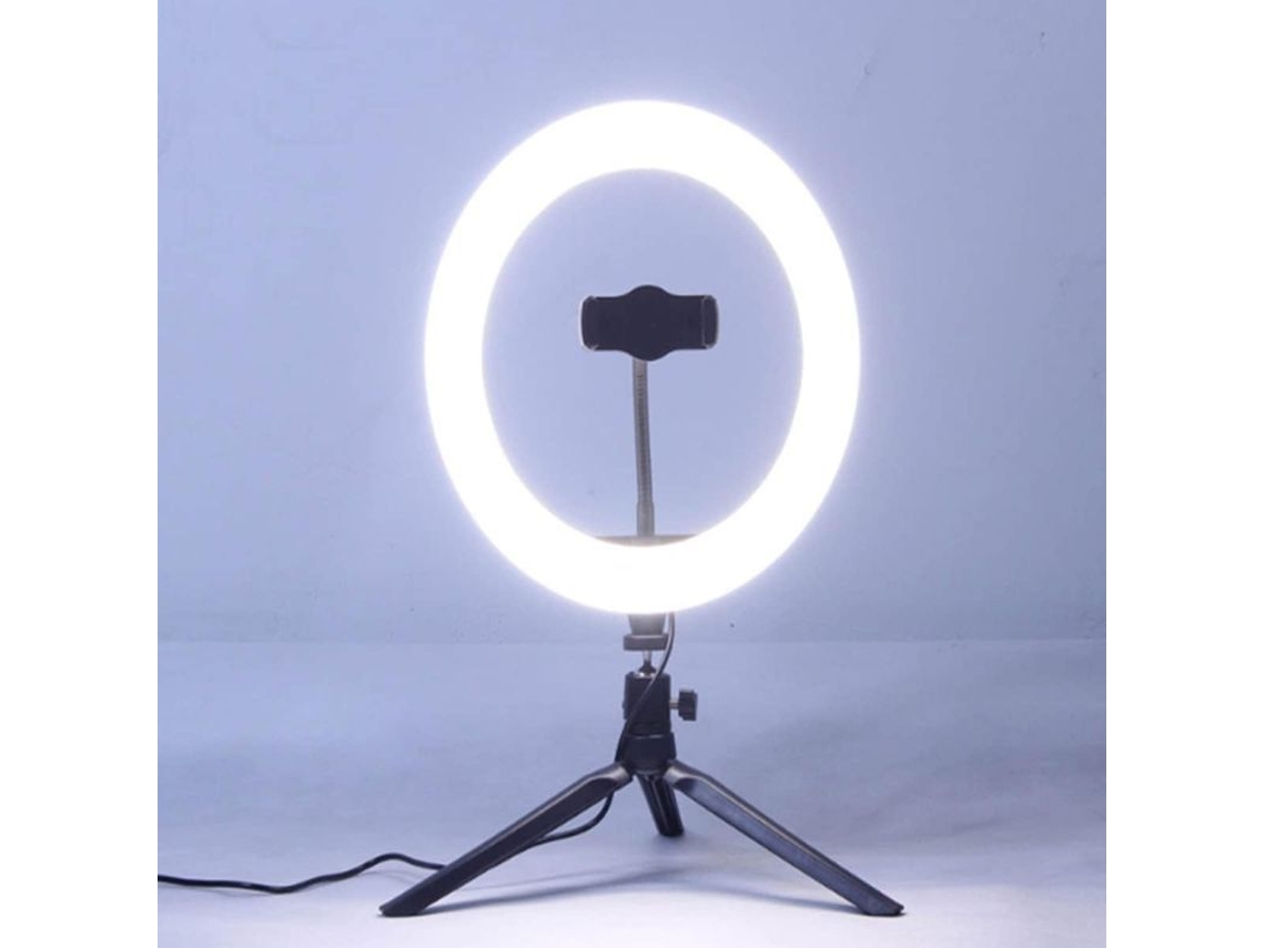 Luz Anel Led de 10 Polegadas Linjou, com 3 Cores e Brilho Ajustável, Bracket Tripé, Conexão Usb e Bluetooth