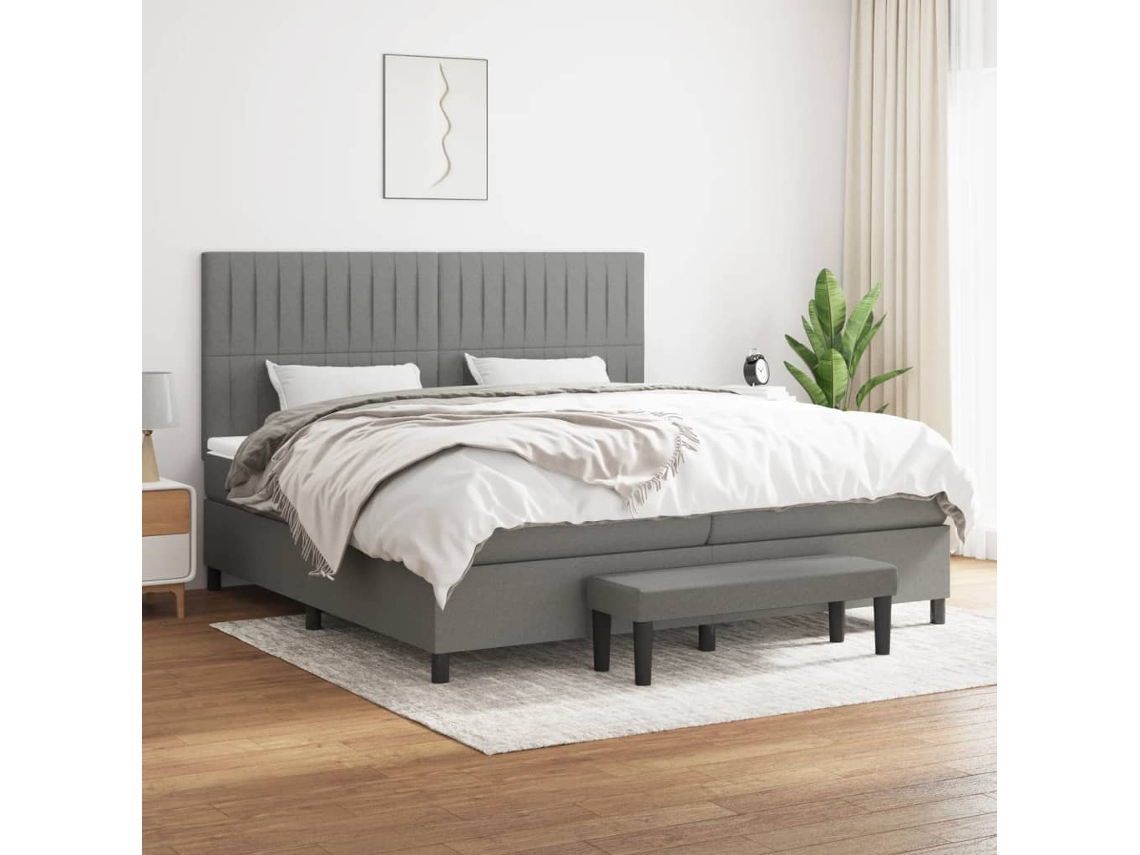 Vidaxl Cama Com Molas/colchão 200x200 Cm Tecido Cinzento-escuro