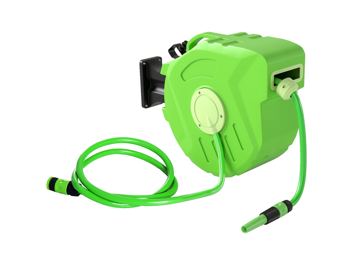 Carretel Mangueira Jardim 15m, 180°giratório, Automático, Plástico, Verde Ge