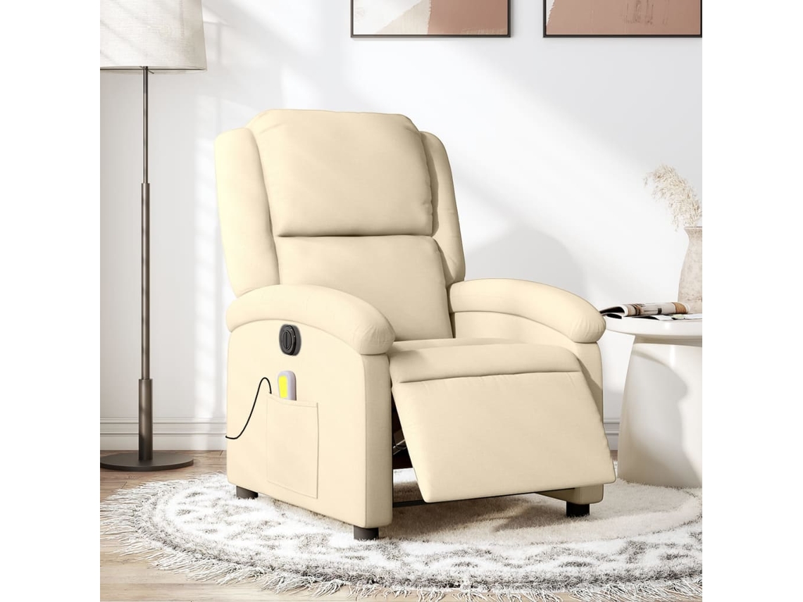 Vidaxl Poltrona De Massagens Reclinável Elétrica Tecido Creme