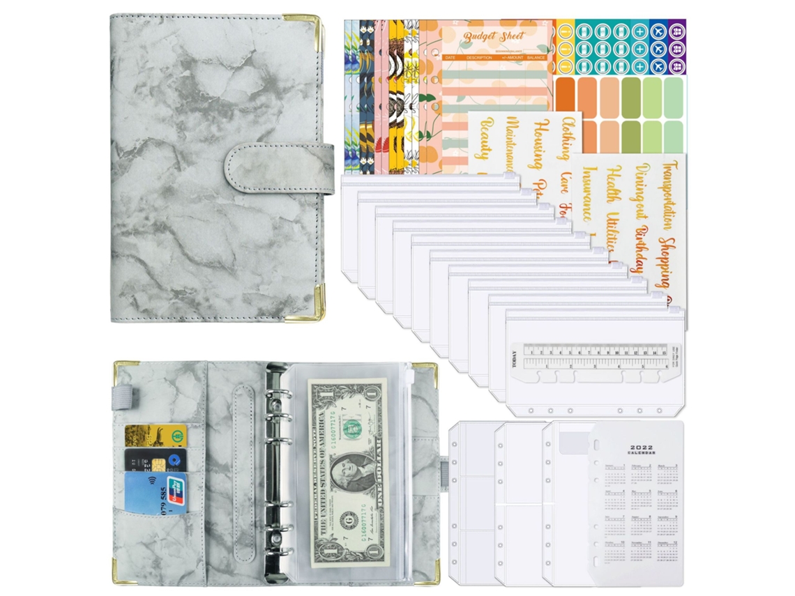 Caderno econômico A6 com zíper e envelope Even MDUG (cinza)