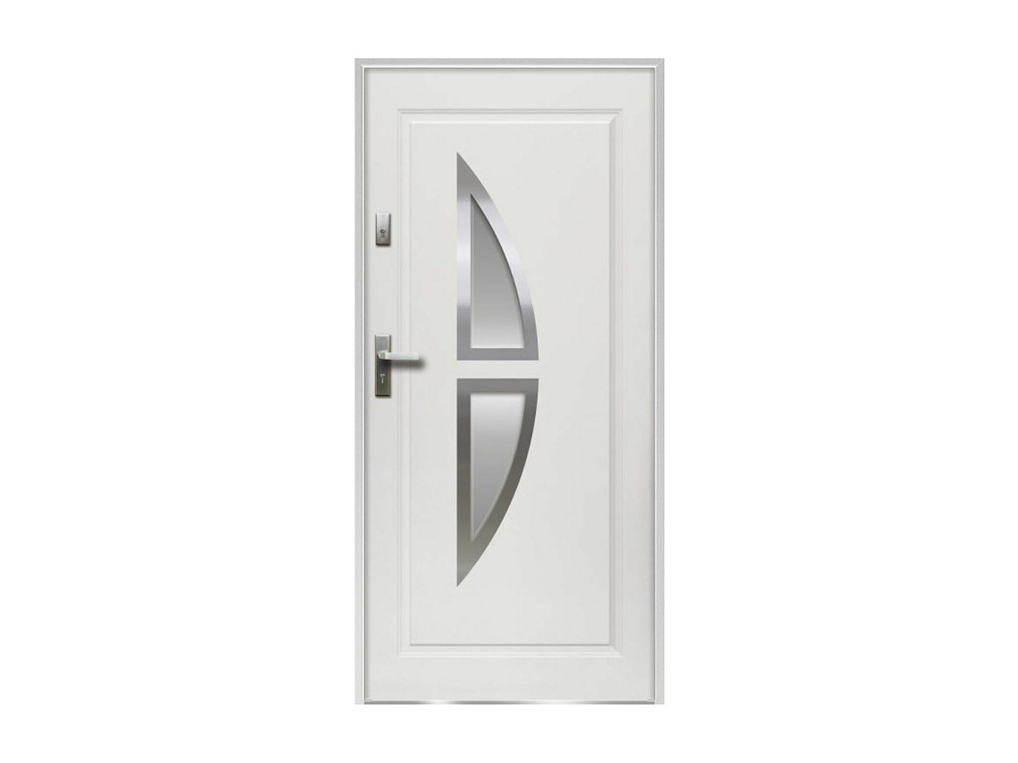 Porta de Entrada Semi-Vidrada Covas VENTE-UNIQUE.PT (Branco - Metal e Vidro - 95x9x203.5 cm)