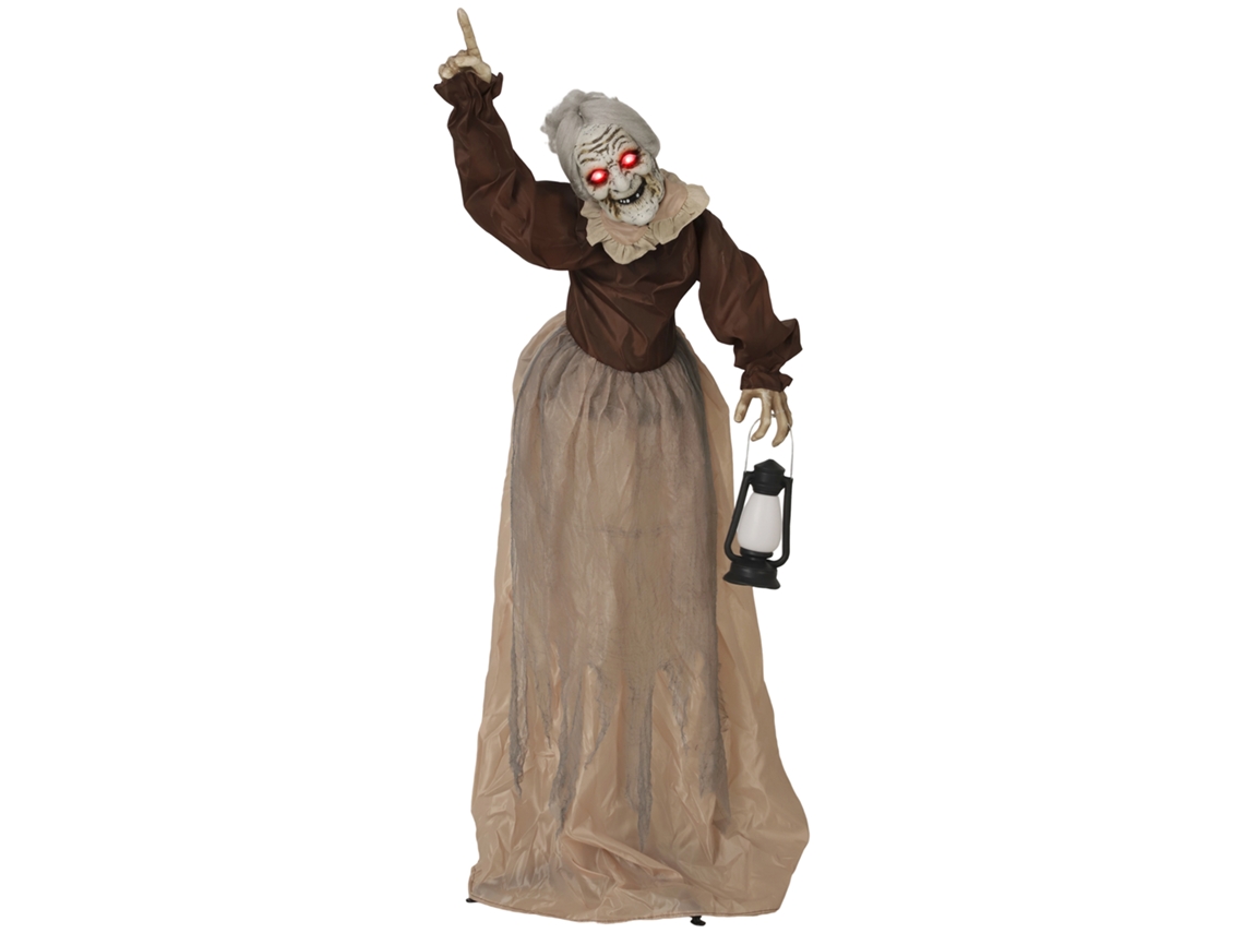 Decoração de Halloween 150 cm, Bruxa com Luzes LED, Som, Braços e Cabeça Ajustáveis