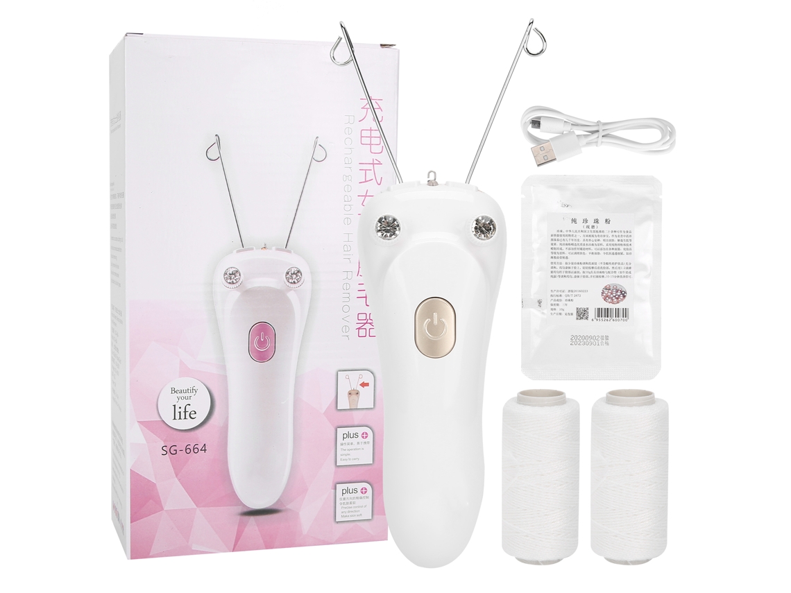 Epilador Elétrico De Fio De Algodão Para Remoção De Cabelo Facial E Corporal Com Carregamento Usb Ouro