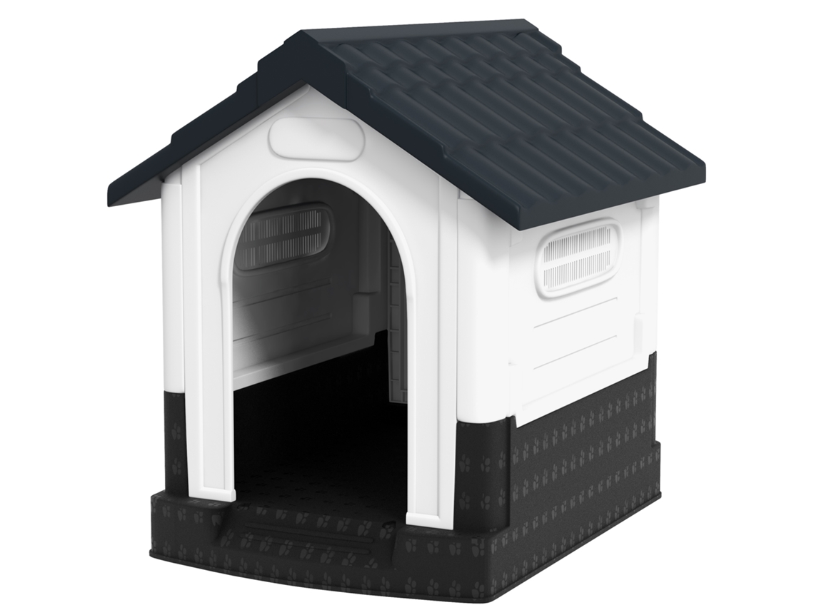 Casa Mini De Exterior Em Plástico Com 3 Janelas Base Elevada Telhado Inclinado 64,5x57x66 Cm Cinzento Escuro