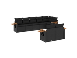 Conjunto de 8 Sofás de Jardim com Almofadões Vime Pe Preto MAISON EXCLUSIVE (N/A)