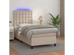 Vidaxl Cama Box Spring C/colchão/led 100x200cm Couro Artif. Cappuccino