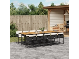 Vidaxl 11 Pcs Conjunto De Jantar P/ Jardim C/ Almofadões Vime Pe Preto