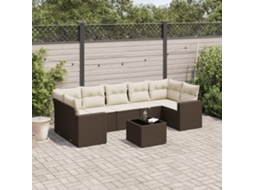 Vidaxl 8 Pcs Conjunto Sofás De Jardim C/ Almofadões Vime Pe Castanho