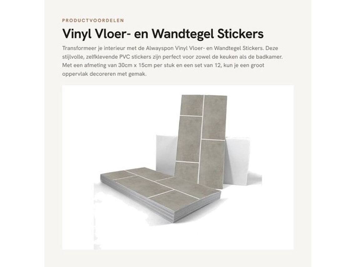 Vloertegel Antideslizante - Adesivo Pvc Para Pisos - Autoadherente - 30cm X 15cm - Conjunto De 12 - Ambientalmente Amigável - Vloerstickers