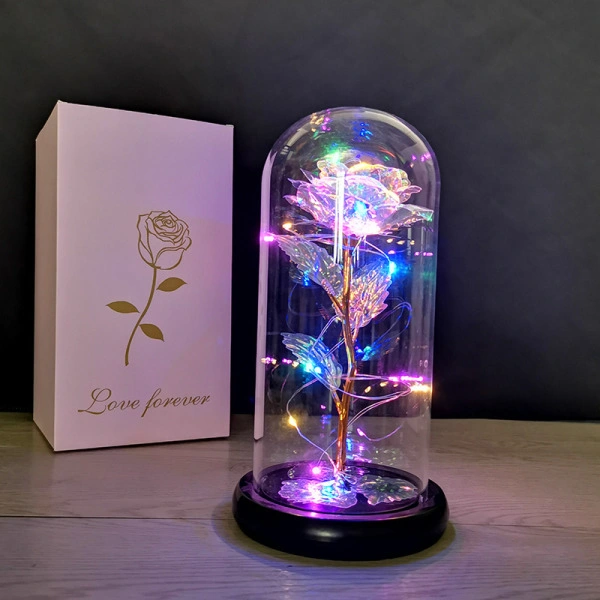 Rosa Decorativa Com Led, Em Vidro, Para Decoração De Interiores E Ocasiões Especiais, Para Utilização Diária Conforme A Aplicação