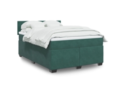 Cama Com Molas/colchão 140x190 Cm Veludo Verde-escuro