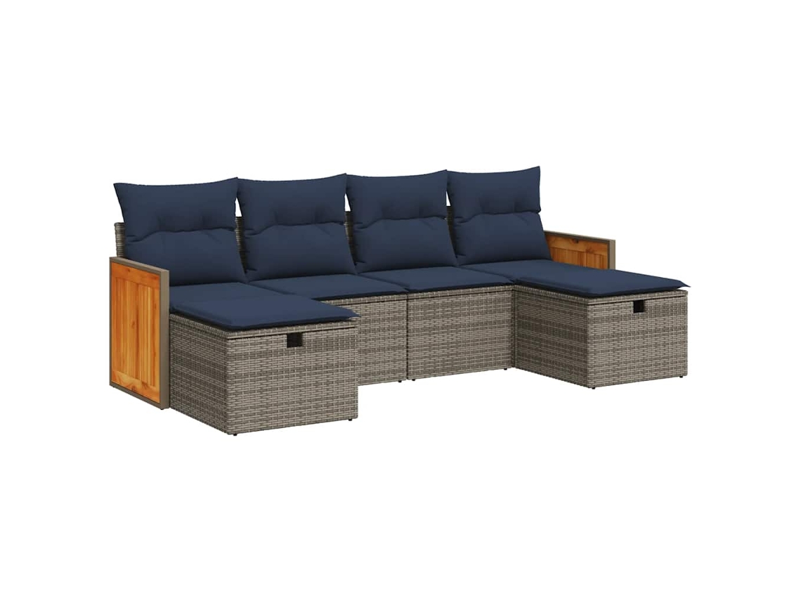 Conjunto de 6 Sofás de Jardim com Almofadões Vime Cinzento MAISON EXCLUSIVE (80x200 cm)