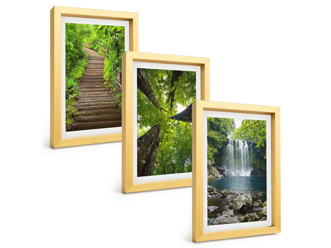 Composição De Quadros Caminho, Floresta, Cachoeira, Vegetação Espelharte (3 Peças 20x30 Cm)
