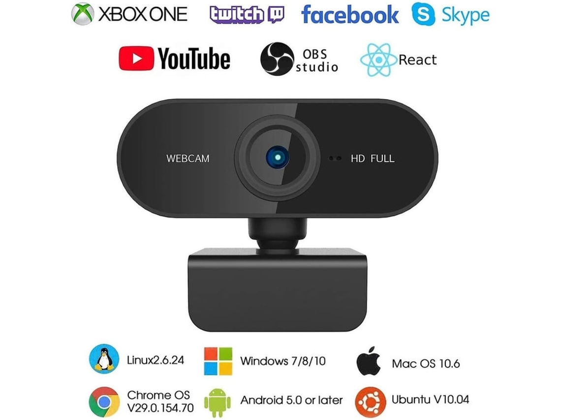 Mini webcam Full HD 1080p para reuniões em laptops com Windows 10. Compatível com Skype, YouTube, Facebook e Black Bestvite.