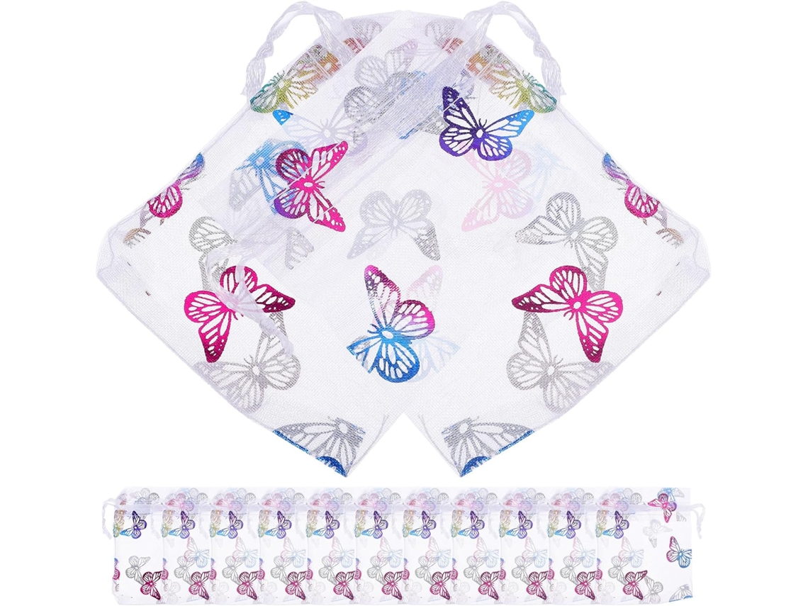 Conjunto 50 Saquinhos Organza Relevo Estampa Dourada Elegantes Delicados Fáceis Transportar Lojas Aniversários GOKOCO