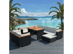 Vidaxl 10 Pcs Conjunto Lounge De Jardim C/ Almofadões Vime Pe Preto
