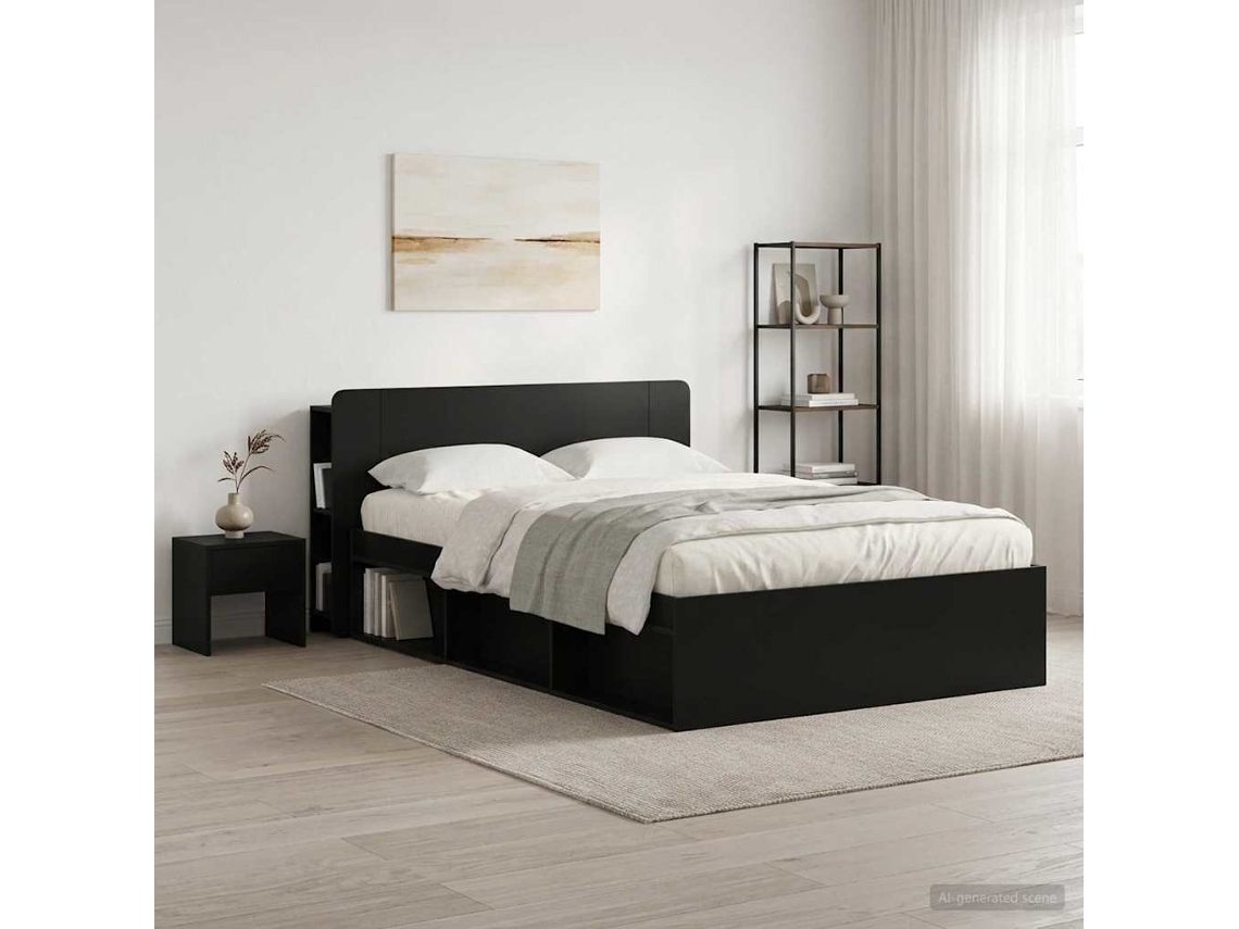 Vidaxl Cabeceira Com Armário Preto 135 X 18,5 X 80 Cm
