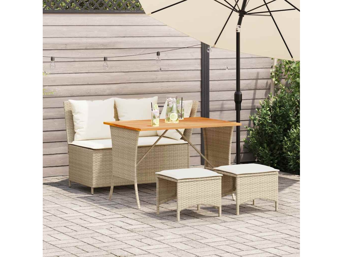 Vidaxl 4 Pcs Conjunto de Jantar P/ Jardim C/ Almofadões Vime Pe Bege
