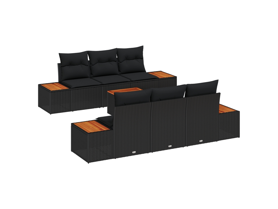 Conjunto 7 Conjunto De Sofá De Jardim Vidaxl Preto Vime Pe (55 X 55 X 37 Cm)
