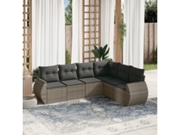 Vidaxl 6 Pcs Conjunto Sofás De Jardim Com Almofadões Vime Cinzento