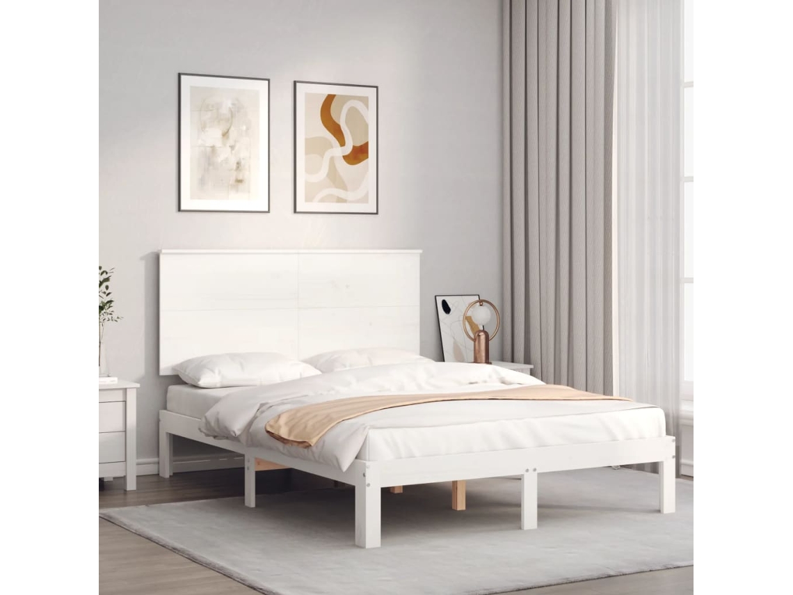 Vidaxl Cama Sem Colchão 120x200 Cm Madeira de Pinho Maciça Branco