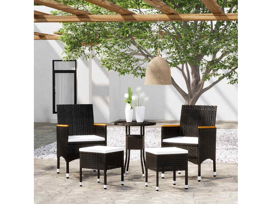 Vidaxl 5 Pcs Conjunto Lounge De Jardim Vime Pe Preto