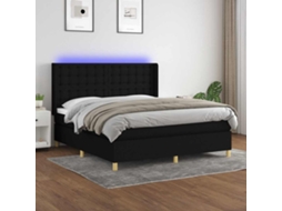Vidaxl Cama Box Spring C/ Colchão E Led 180x200 Cm Tecido Preto