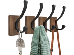 Conjunto de 4 Cabides, Cabide de Madeira para Parede, Ideal para Pendurar Chapéus, Chaves, Toalhas, Bolsas, Sala de Estar, Banheiro, Quarto BRILVIBERA